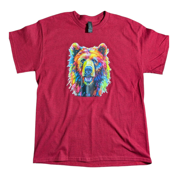 Bright Colorful Bear Graphic Tee Shirt - Size M - Antique Red-NWOT- All Genders - Picture 1 of 7